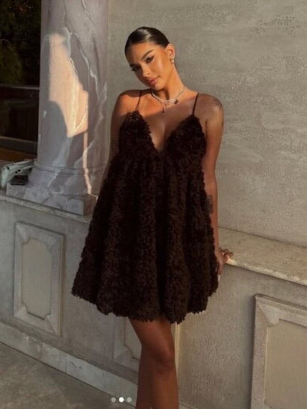 ZARA BROWN VOLUMINOUS MINI DRESS SIZE XS